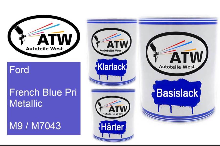 Ford, French Blue Pri Metallic, M9 / M7043: 1L Lackdose + 1L Klarlack + 500ml Härter - Set, von ATW Autoteile West.